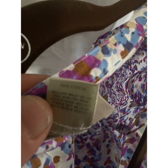 Loft long sleeve button up collar V-neck chest pockets white multicolor med READ - Picture 8 of 8